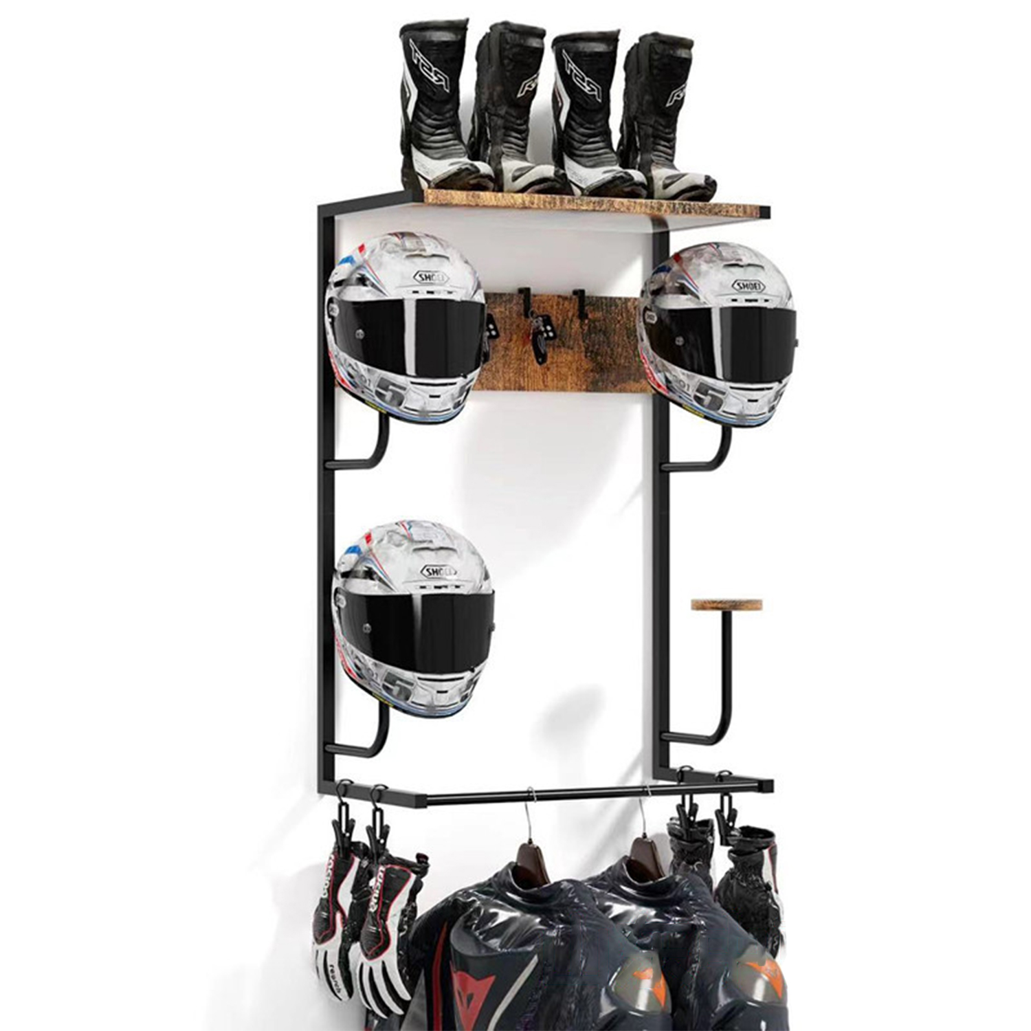 Cycling Gear Wall Organizer - 오토바이 헬멧 홀더, 4개의 장갑 칩
